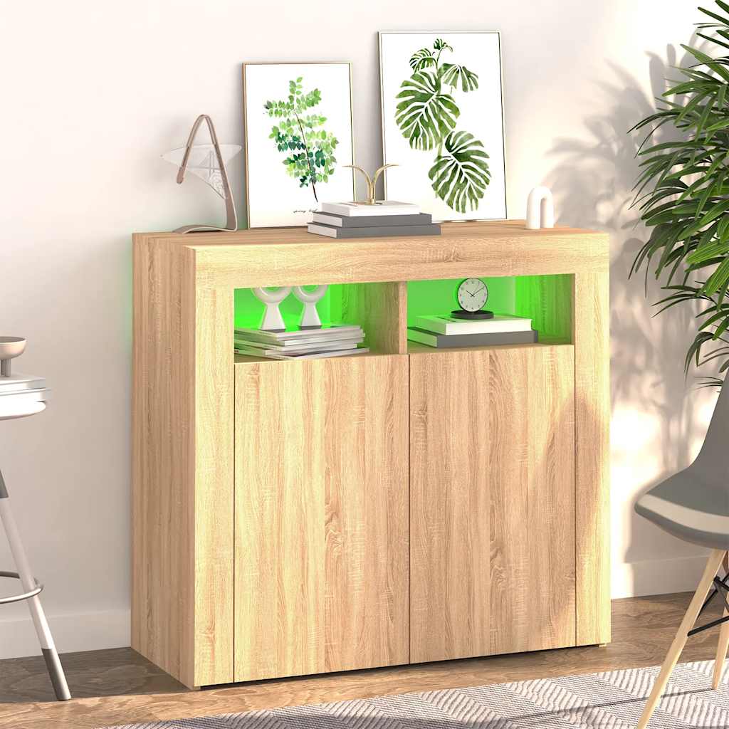 Sideboard mit LED-Leuchten Sonoma-Eiche 80x35x75 cm